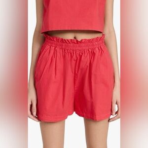 NWOT Monrow Poplin Paperbag Shorts Fire Coral Size Small
